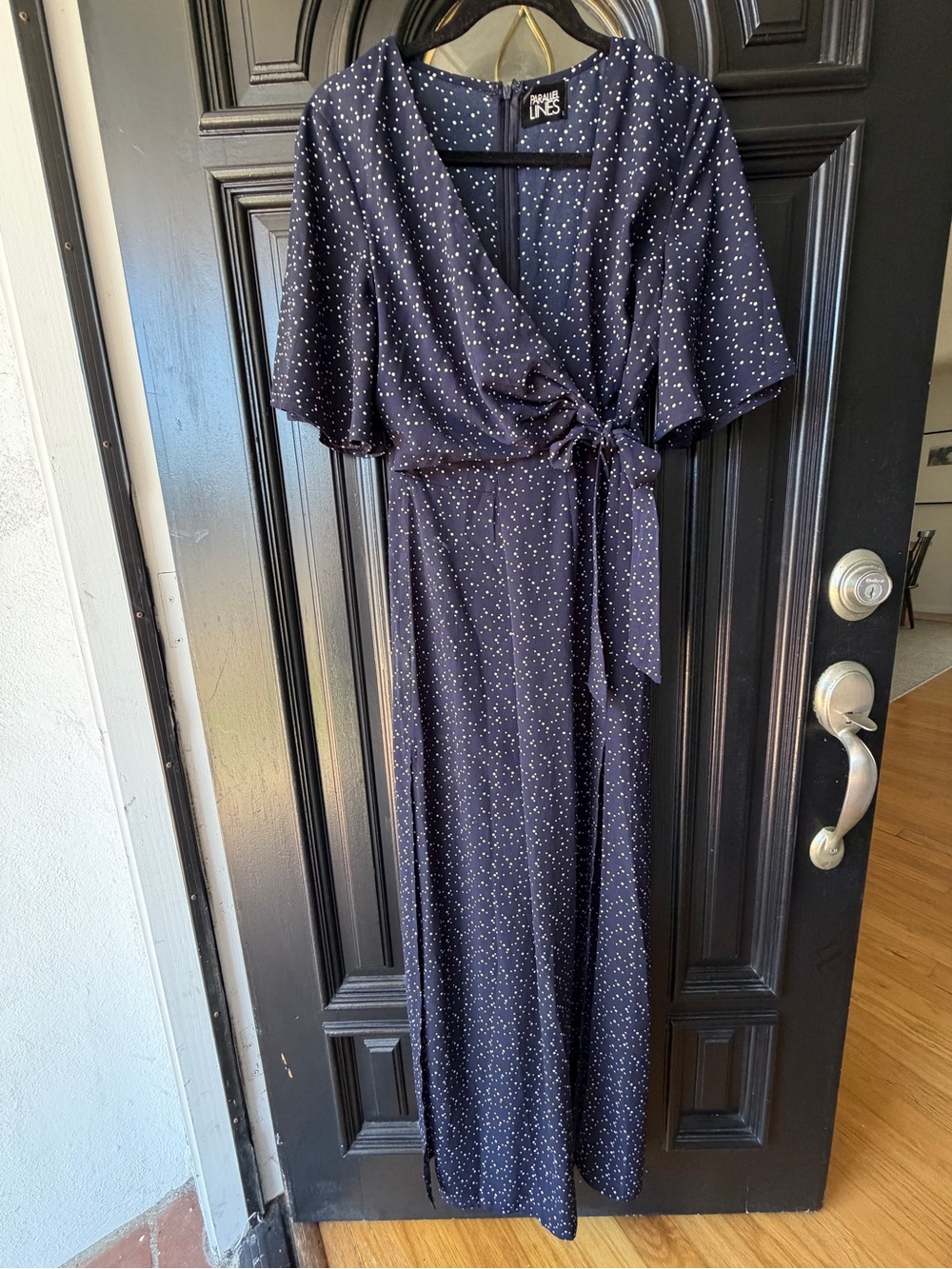 Navy Blue Wrap jumpsuit with White Dot Print